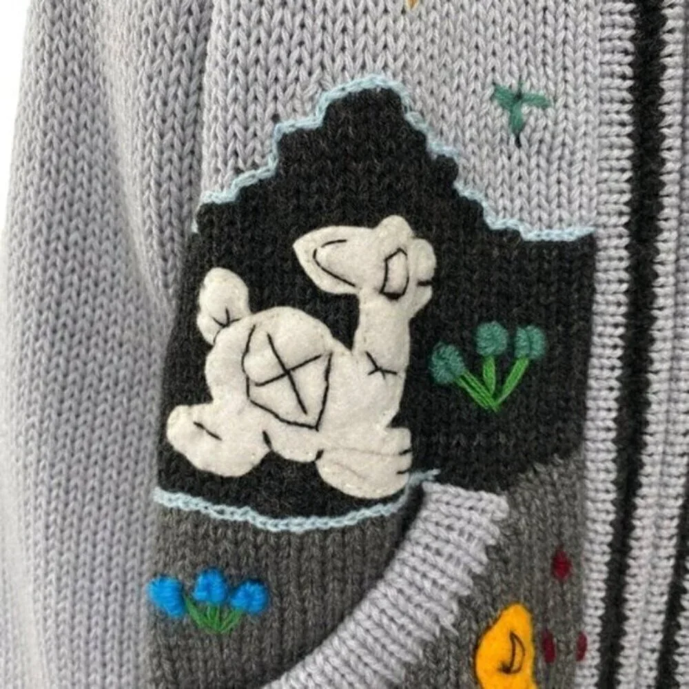 Alpaca Connection Kids Peruvian Zip Up Embroidered Hooded Cardigan Sweater